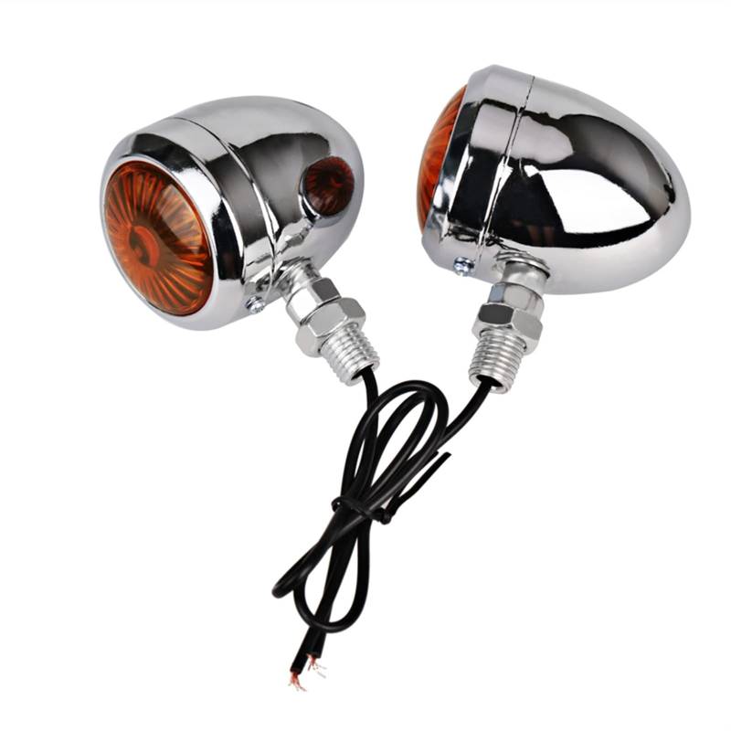 Blinker Motorrad,Motorrad Blinker Motorrad Blinker Indikator Universal 12V Retro Motorrad Signal Beleuchtung Metall Blinker 2 PC Schwarz Chrome(2PC Chrome) von QXYOGO