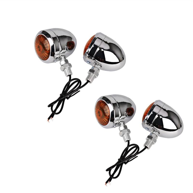 Blinker Motorrad,Motorrad Blinker Motorrad Blinker Indikator Universal 12V Retro Motorrad Signal Beleuchtung Metall Blinker 2 PC Schwarz Chrome(4PC Chrome) von QXYOGO