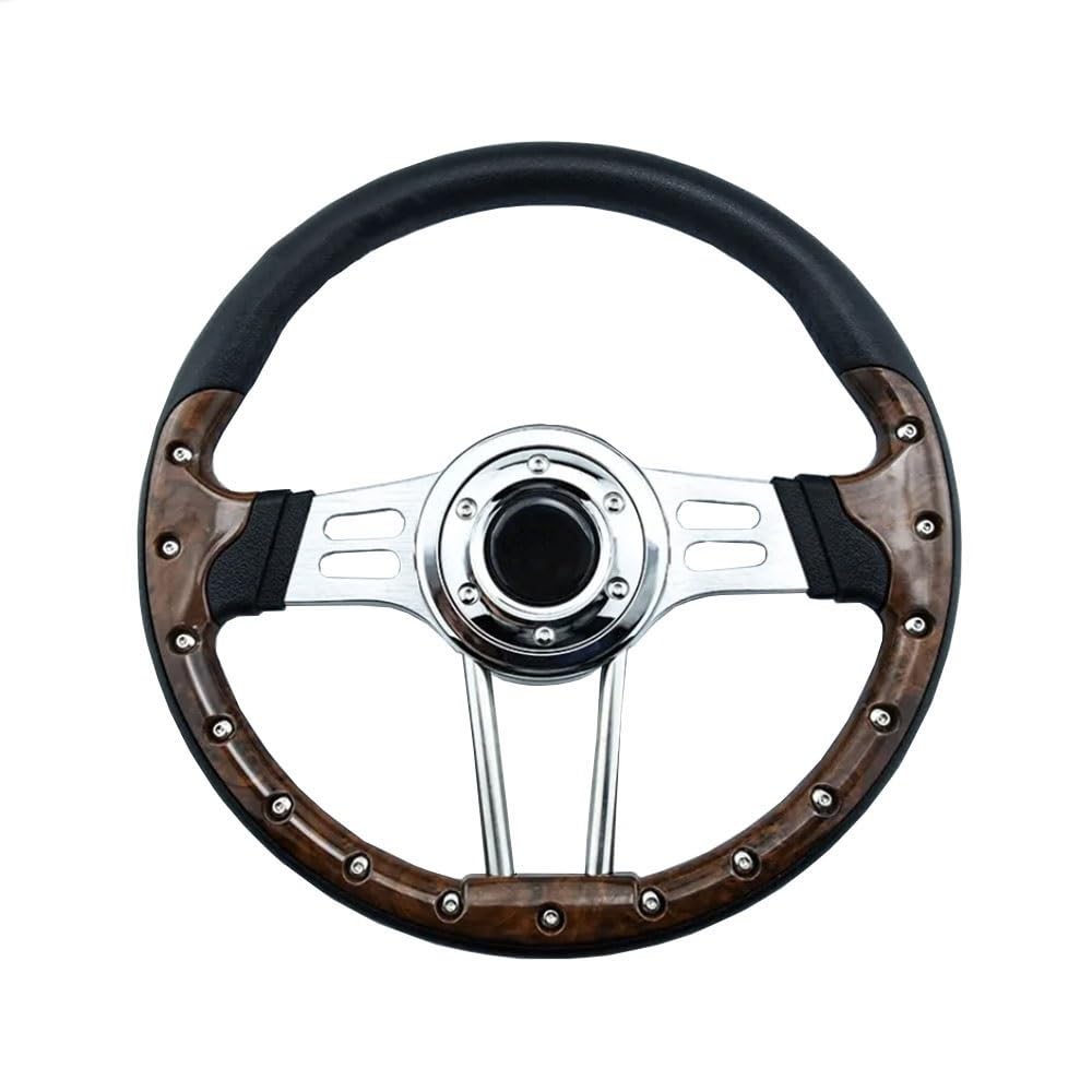 Sportlenkrad,Drifting Steering Wheel,Lenkrad 14 Zoll 345 mm PU Carbon Racing Sport Auto Vintage Universal Auto Lenkrad(Wood Grain) von QXYOGO
