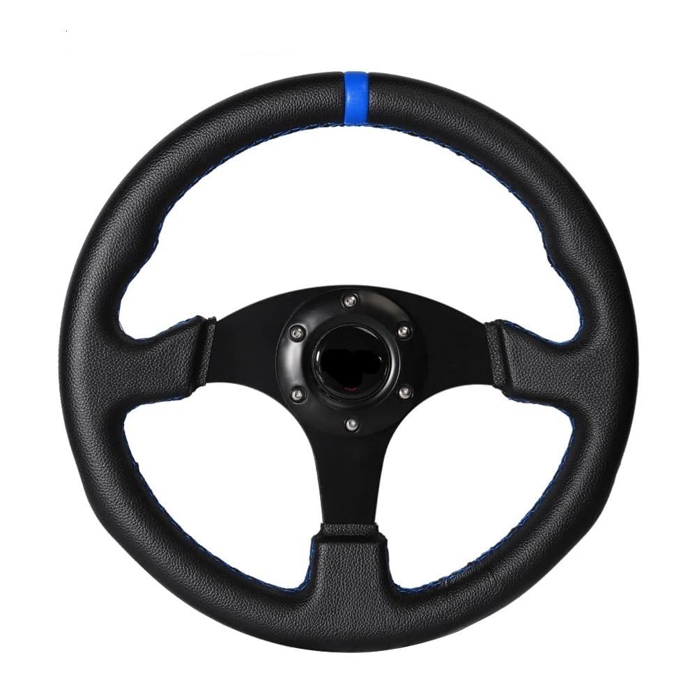 Sportlenkrad,Drifting Steering Wheel,Lenkrad 330mm 13 Zoll Flache Lenkrad Aluminium PVC Simulation Racing Spiel Lenkrad(Blue) von QXYOGO
