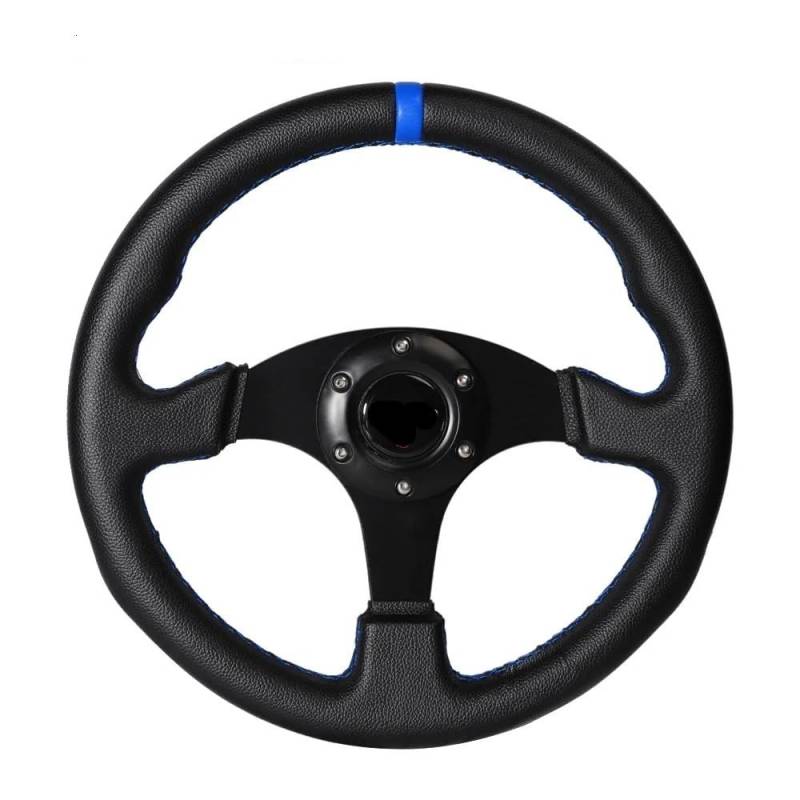 Sportlenkrad,Drifting Steering Wheel,Lenkrad 330mm 13 Zoll Flache Lenkrad Aluminium PVC Simulation Racing Spiel Lenkrad(Blue) von QXYOGO