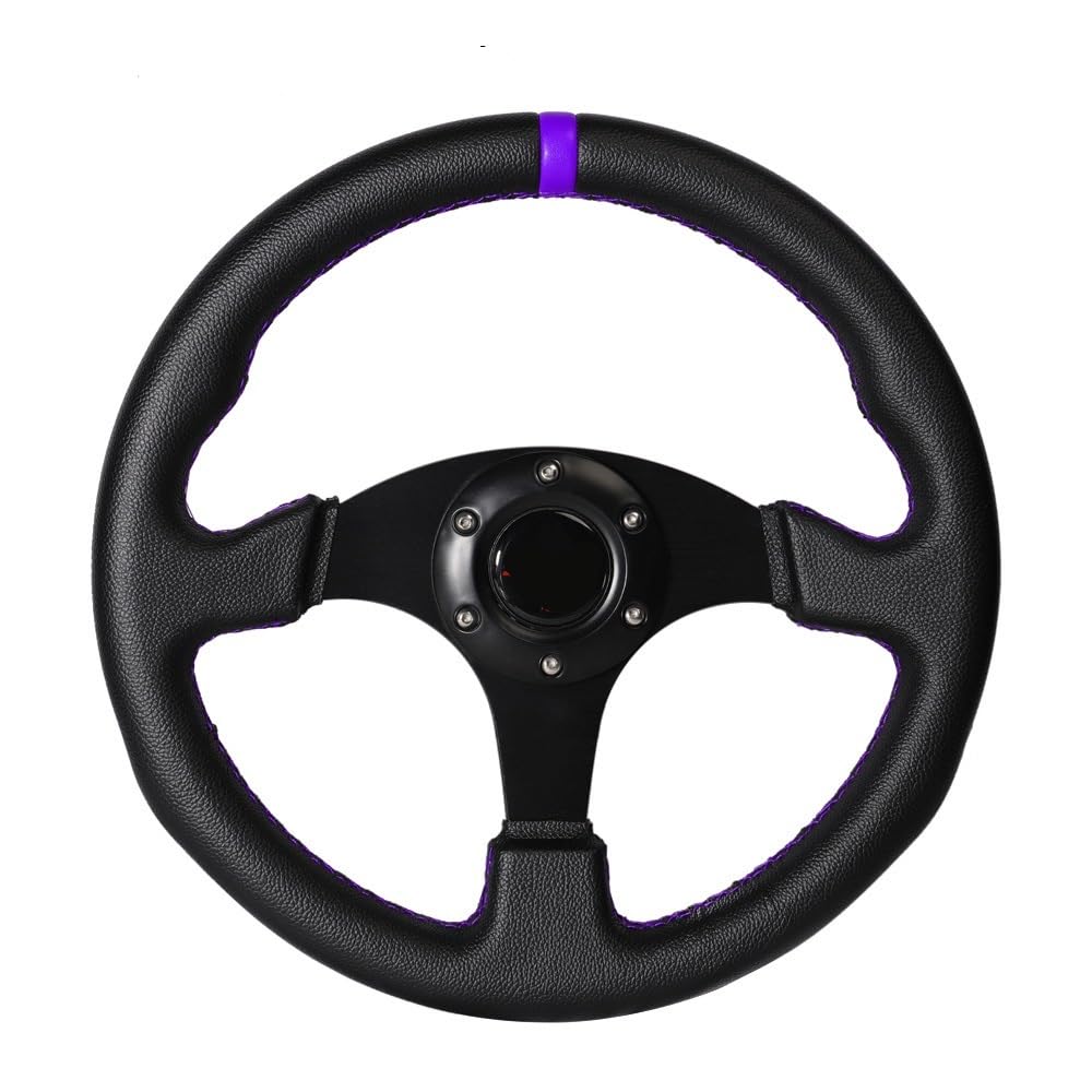 Sportlenkrad,Drifting Steering Wheel,Lenkrad 330mm 13 Zoll Flache Lenkrad Aluminium PVC Simulation Racing Spiel Lenkrad(Purple) von QXYOGO