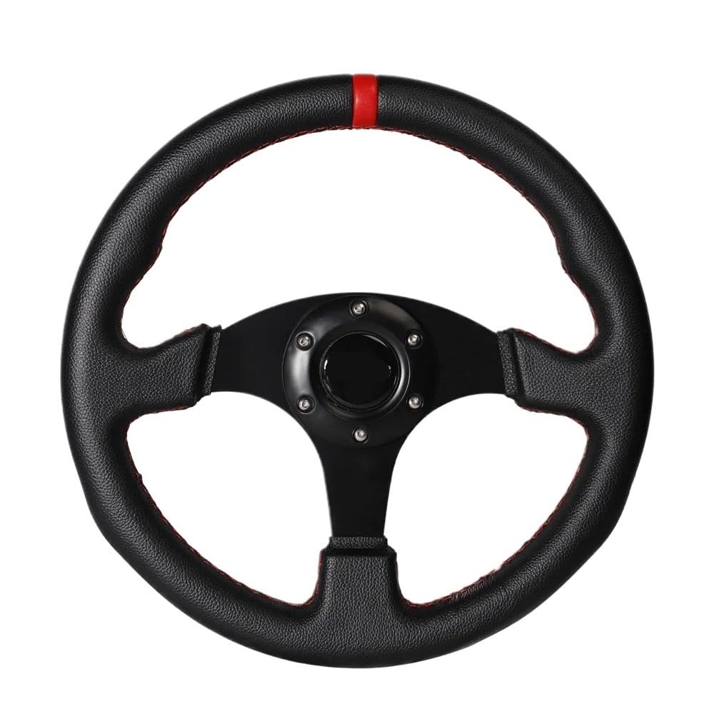 Sportlenkrad,Drifting Steering Wheel,Lenkrad 330mm 13 Zoll Flache Lenkrad Aluminium PVC Simulation Racing Spiel Lenkrad(Red) von QXYOGO