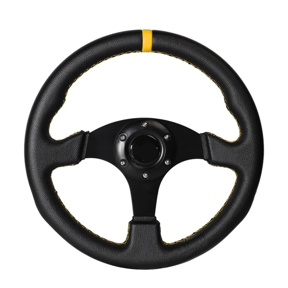 Sportlenkrad,Drifting Steering Wheel,Lenkrad 330mm 13 Zoll Flache Lenkrad Aluminium PVC Simulation Racing Spiel Lenkrad(Yellow) von QXYOGO