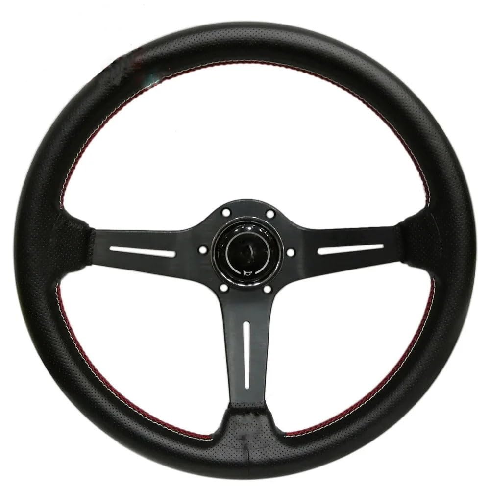 Sportlenkrad,Drifting Steering Wheel,Lenkrad Auto Modifikation Lenkrad Leder 14 Zoll Rennlenkrad Universallenkrad(Black) von QXYOGO