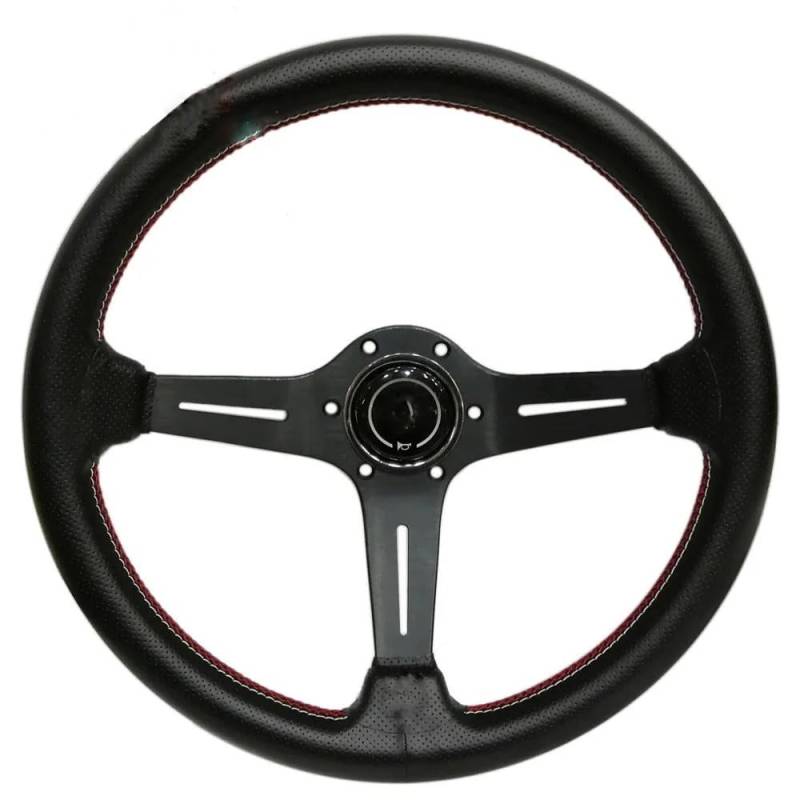 Sportlenkrad,Drifting Steering Wheel,Lenkrad Auto Modifikation Lenkrad Leder 14 Zoll Rennlenkrad Universallenkrad(Black) von QXYOGO