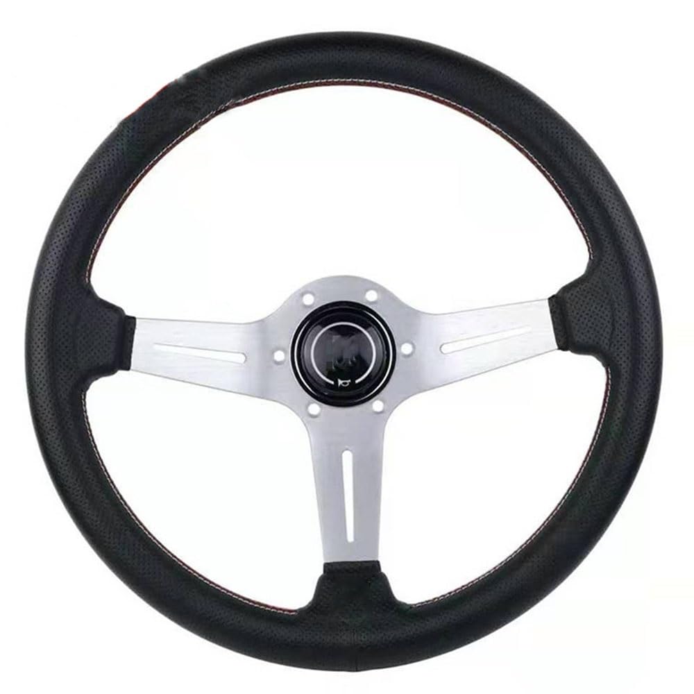 Sportlenkrad,Drifting Steering Wheel,Lenkrad Auto Modifikation Lenkrad Leder 14 Zoll Rennlenkrad Universallenkrad(Silvery) von QXYOGO