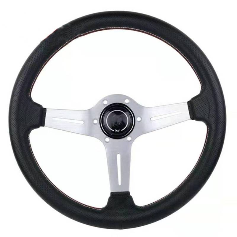 Sportlenkrad,Drifting Steering Wheel,Lenkrad Auto Modifikation Lenkrad Leder 14 Zoll Rennlenkrad Universallenkrad(Silvery) von QXYOGO