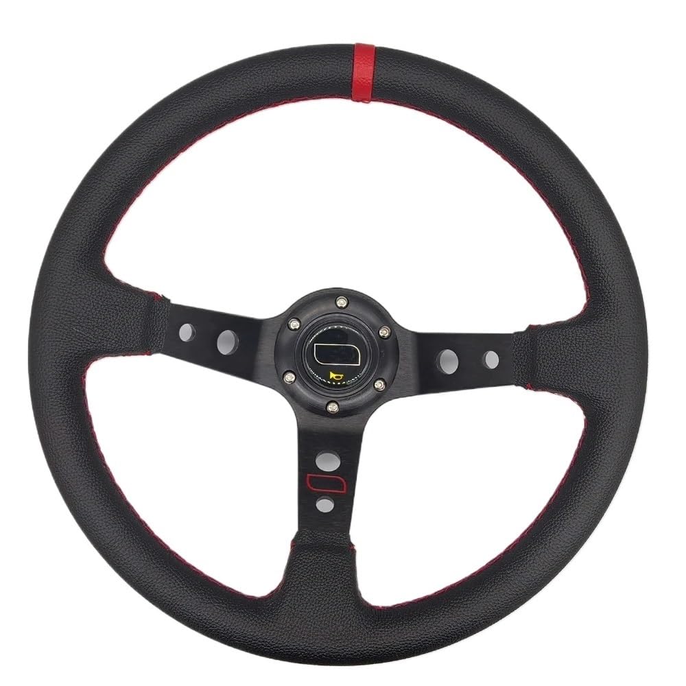 Sportlenkrad,Drifting Steering Wheel,Lenkrad Universal 14 Zoll 350mm PVC PU Auto Aluminium Racing Lenkräder Deep Corn Drifting Sport Auto Lenkrad(Leather-Black-Red) von QXYOGO