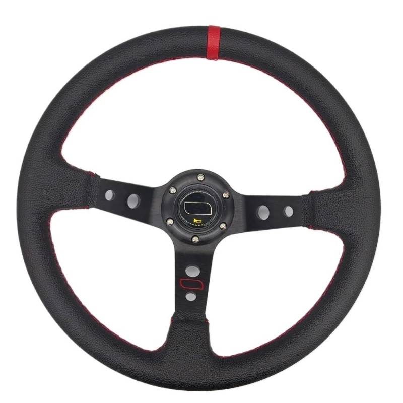 Sportlenkrad,Drifting Steering Wheel,Lenkrad Universal 14 Zoll 350mm PVC PU Auto Aluminium Racing Lenkräder Deep Corn Drifting Sport Auto Lenkrad(Leather-Black-Red) von QXYOGO