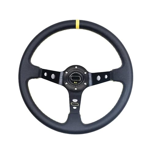 Sportlenkrad,Drifting Steering Wheel,Lenkrad Universal 14 Zoll 350mm PVC PU Auto Aluminium Racing Lenkräder Deep Corn Drifting Sport Auto Lenkrad(Leather-Black-Yellow) von QXYOGO