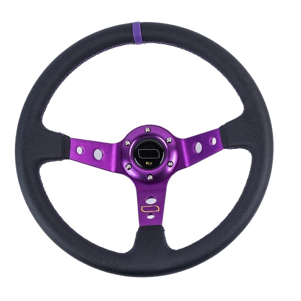 Sportlenkrad,Drifting Steering Wheel,Lenkrad Universal 14 Zoll 350mm PVC PU Auto Aluminium Racing Lenkräder Deep Corn Drifting Sport Auto Lenkrad(Leather-Purple) von QXYOGO