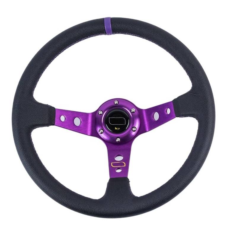 Sportlenkrad,Drifting Steering Wheel,Lenkrad Universal 14 Zoll 350mm PVC PU Auto Aluminium Racing Lenkräder Deep Corn Drifting Sport Auto Lenkrad(Leather-Purple) von QXYOGO