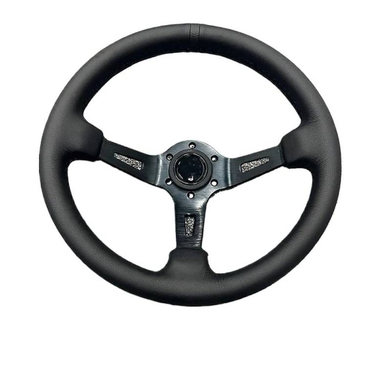 Sportlenkrad,Drifting Steering Wheel,Lenkrad Universal Lederlenkrad 13 Zoll Tiefe Lenkrad Accesorios Auto(Black) von QXYOGO