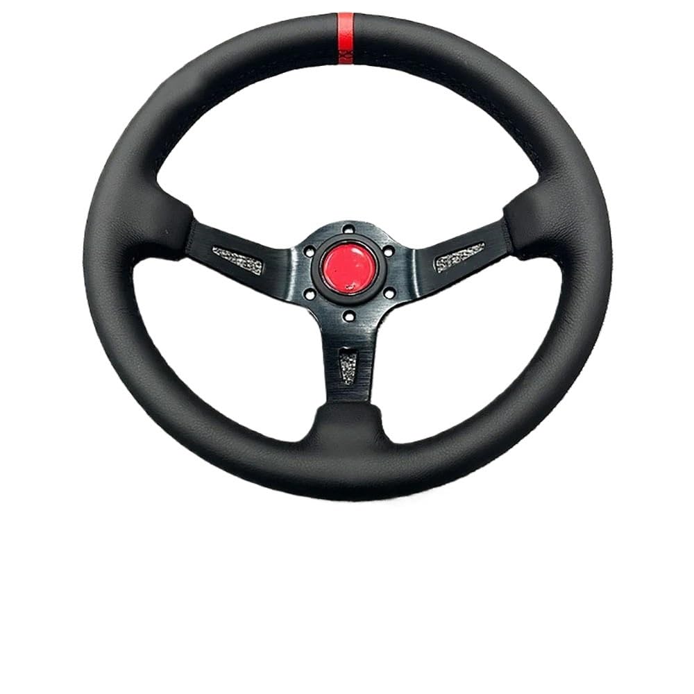 Sportlenkrad,Drifting Steering Wheel,Lenkrad Universal Lederlenkrad 13 Zoll Tiefe Lenkrad Accesorios Auto(Red) von QXYOGO