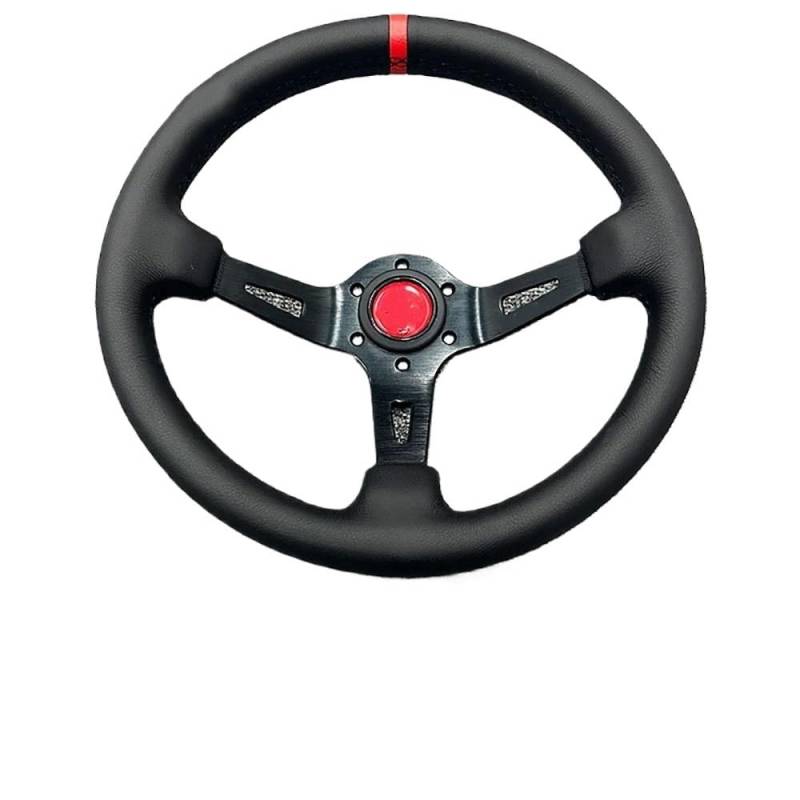 Sportlenkrad,Drifting Steering Wheel,Lenkrad Universal Lederlenkrad 13 Zoll Tiefe Lenkrad Accesorios Auto(Red) von QXYOGO