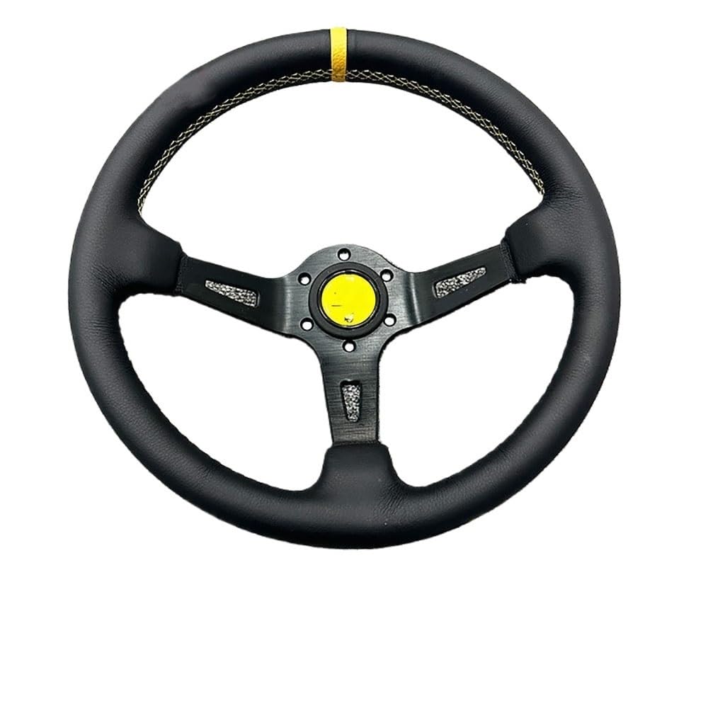Sportlenkrad,Drifting Steering Wheel,Lenkrad Universal Lederlenkrad 13 Zoll Tiefe Lenkrad Accesorios Auto(Yellow) von QXYOGO