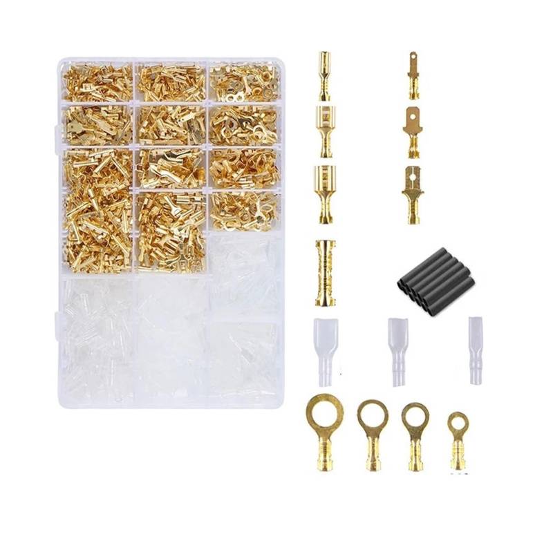 1050 STÜCKE Crimp Terminal Elektrischer Steckverbinder U/O-förmiger Spleißenanschluss 2,8/4,8/6,3 mm Drahtanschluss Kabelanschlusszange(Gold 1050) von QXYSLHKC