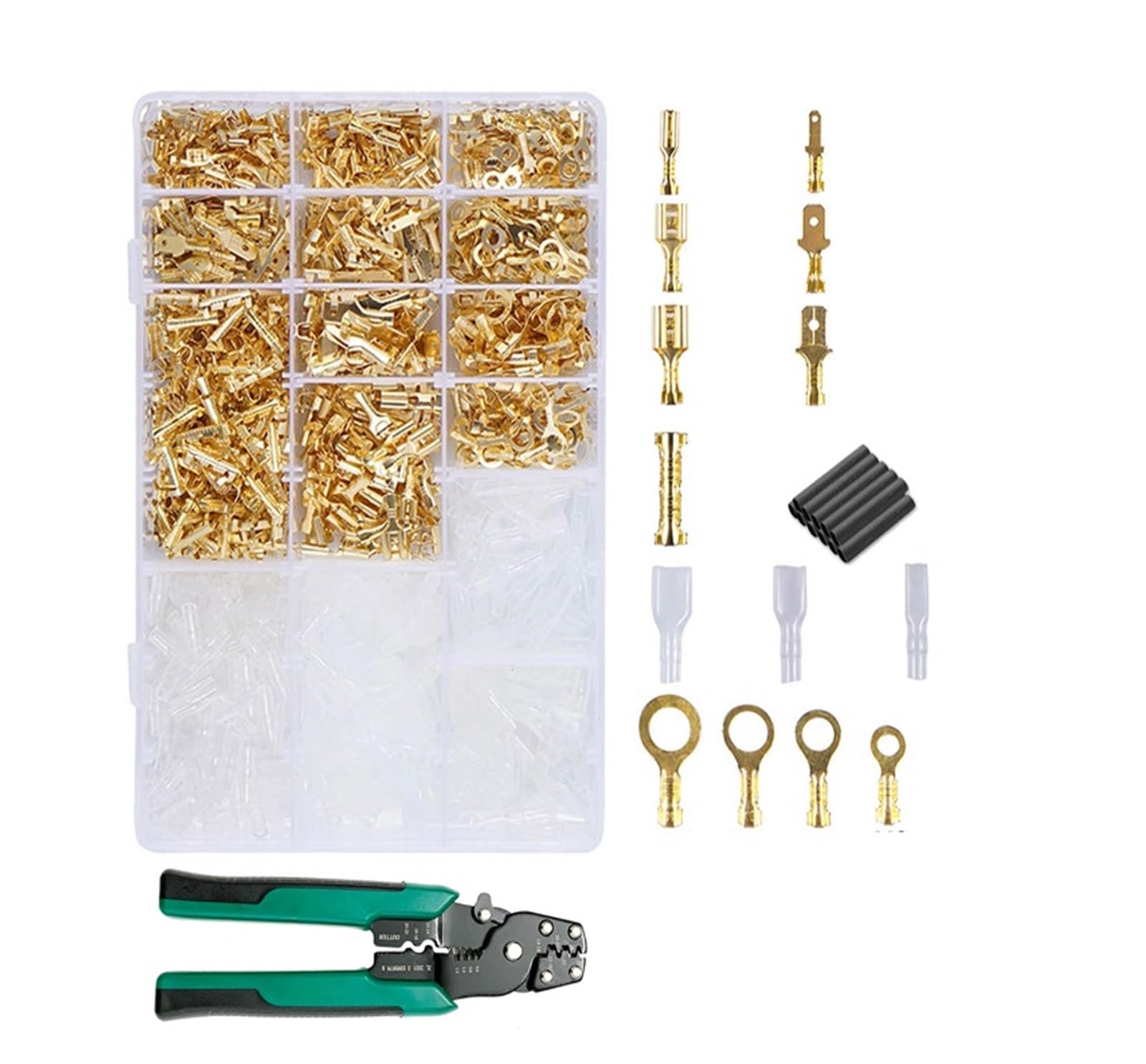 1050 STÜCKE Crimp Terminal Elektrischer Steckverbinder U/O-förmiger Spleißenanschluss 2,8/4,8/6,3 mm Drahtanschluss Kabelanschlusszange(Gold 1050 a) von QXYSLHKC