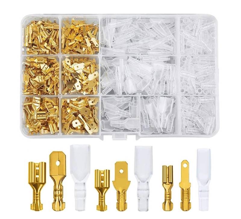 1050 STÜCKE Crimp Terminal Elektrischer Steckverbinder U/O-förmiger Spleißenanschluss 2,8/4,8/6,3 mm Drahtanschluss Kabelanschlusszange(Gold 450) von QXYSLHKC
