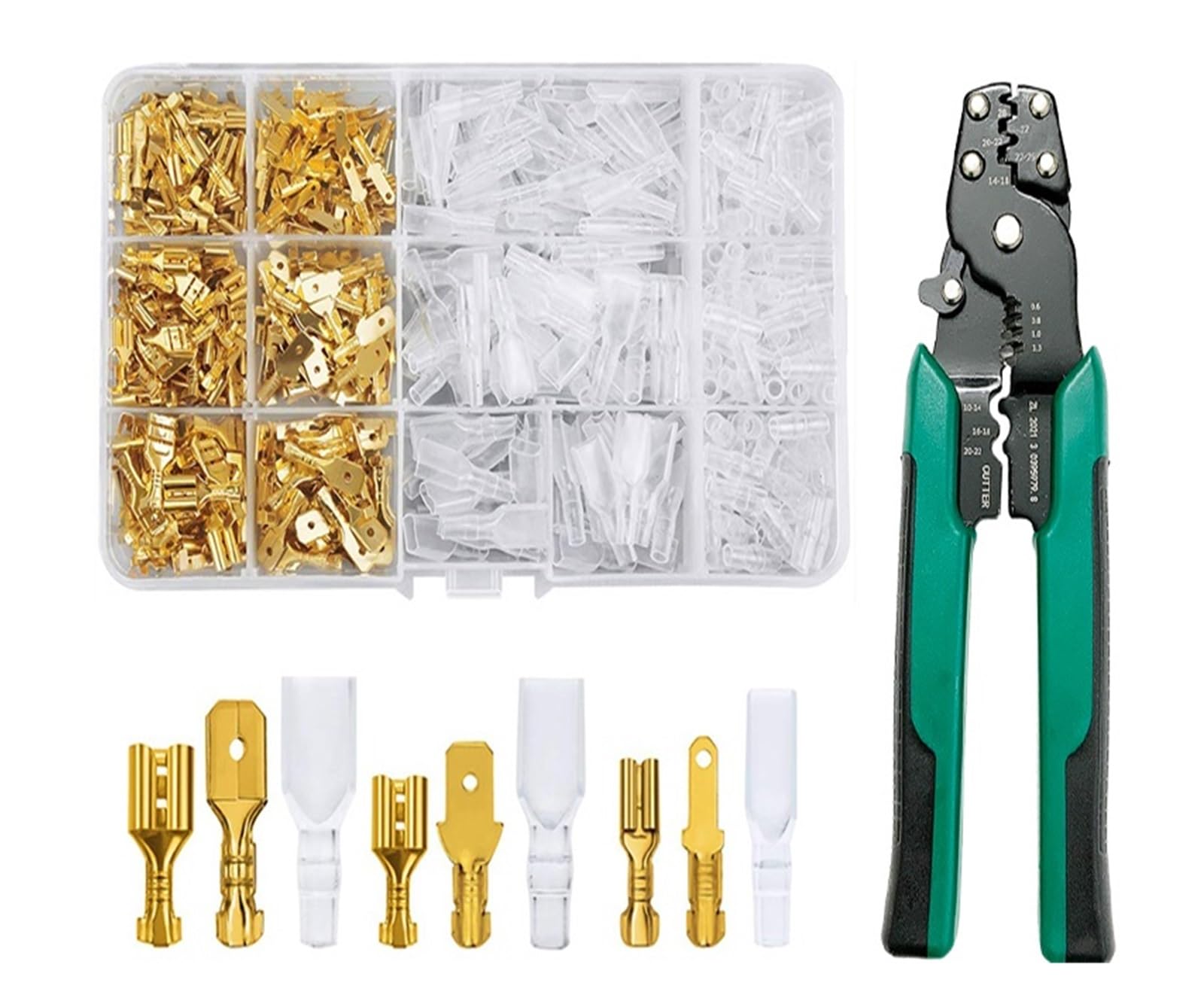 1050 STÜCKE Crimp Terminal Elektrischer Steckverbinder U/O-förmiger Spleißenanschluss 2,8/4,8/6,3 mm Drahtanschluss Kabelanschlusszange(Gold 450 a) von QXYSLHKC