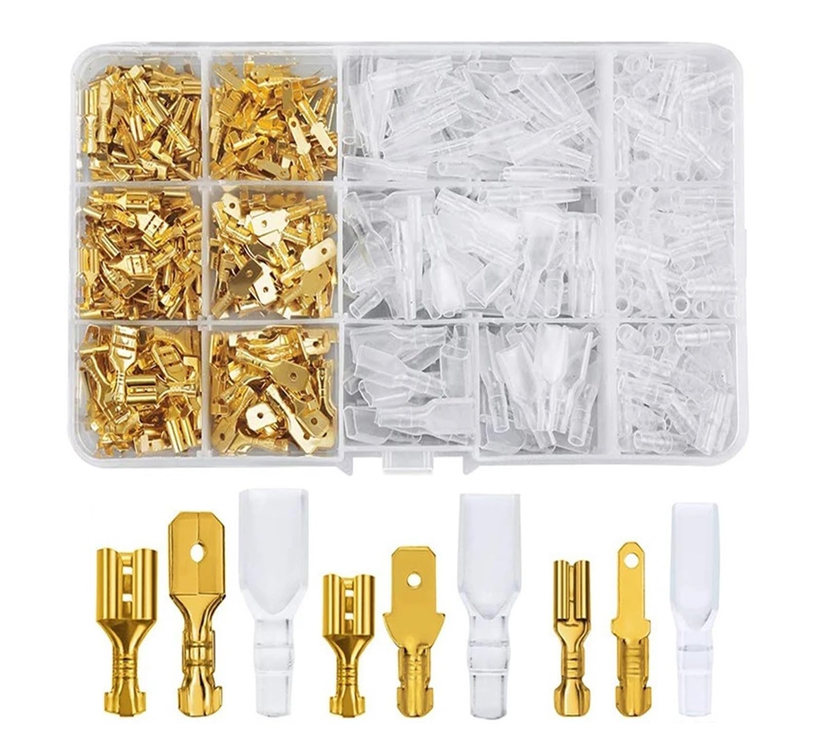 1050 STÜCKE Crimp Terminal Elektrischer Steckverbinder U/O-förmiger Spleißenanschluss 2,8/4,8/6,3 mm Drahtanschluss Kabelanschlusszange(Gold 900) von QXYSLHKC