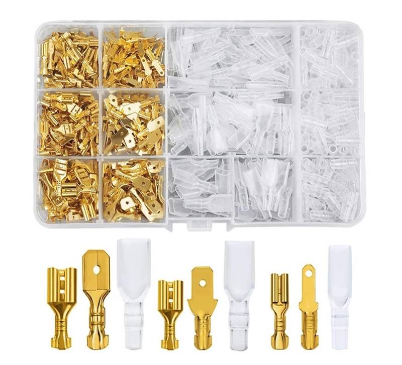 1050 STÜCKE Crimp Terminal Elektrischer Steckverbinder U/O-förmiger Spleißenanschluss 2,8/4,8/6,3 mm Drahtanschluss Kabelanschlusszange(Gold 900) von QXYSLHKC