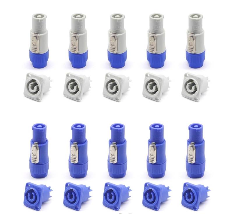 Powercon-Anschluss, verriegelbarer Kabelanschluss + Chassis-Buchse for elektrische Bohrmaschine, LED-Bildschirm, Bühnenbeleuchtung, Stromanschluss(5set white 5set blue) von QXYSLHKC