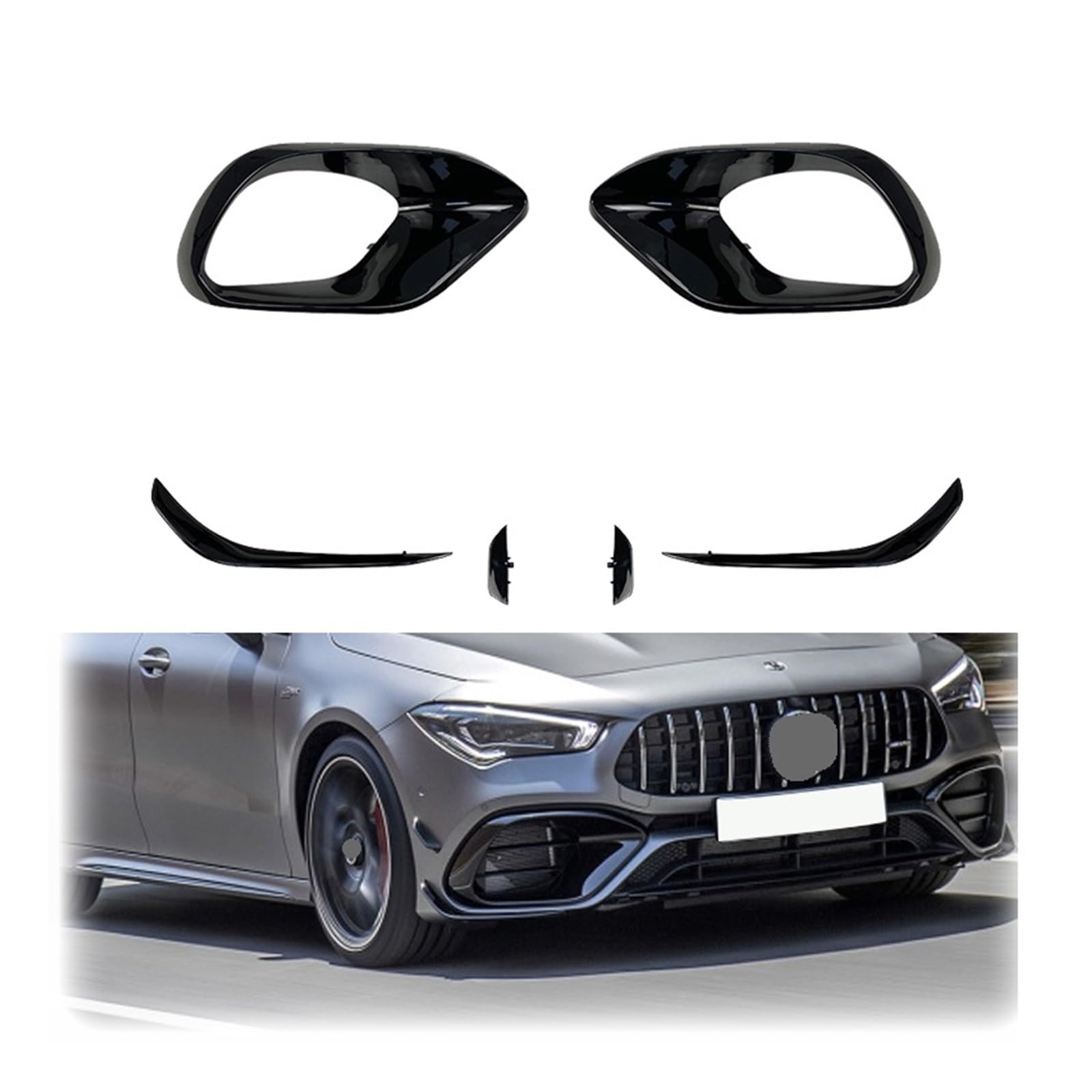 2020 bis Up Kompatibel for Benz CLA W118 C118 Cla45 AMG Frontlippe Stoßstange Seitenhaube Nebelscheinwerfer Lichtabdeckung Spoiler Entlüftungsrahmenverkleidung(A set Carbon Look) von QYKNTXJM