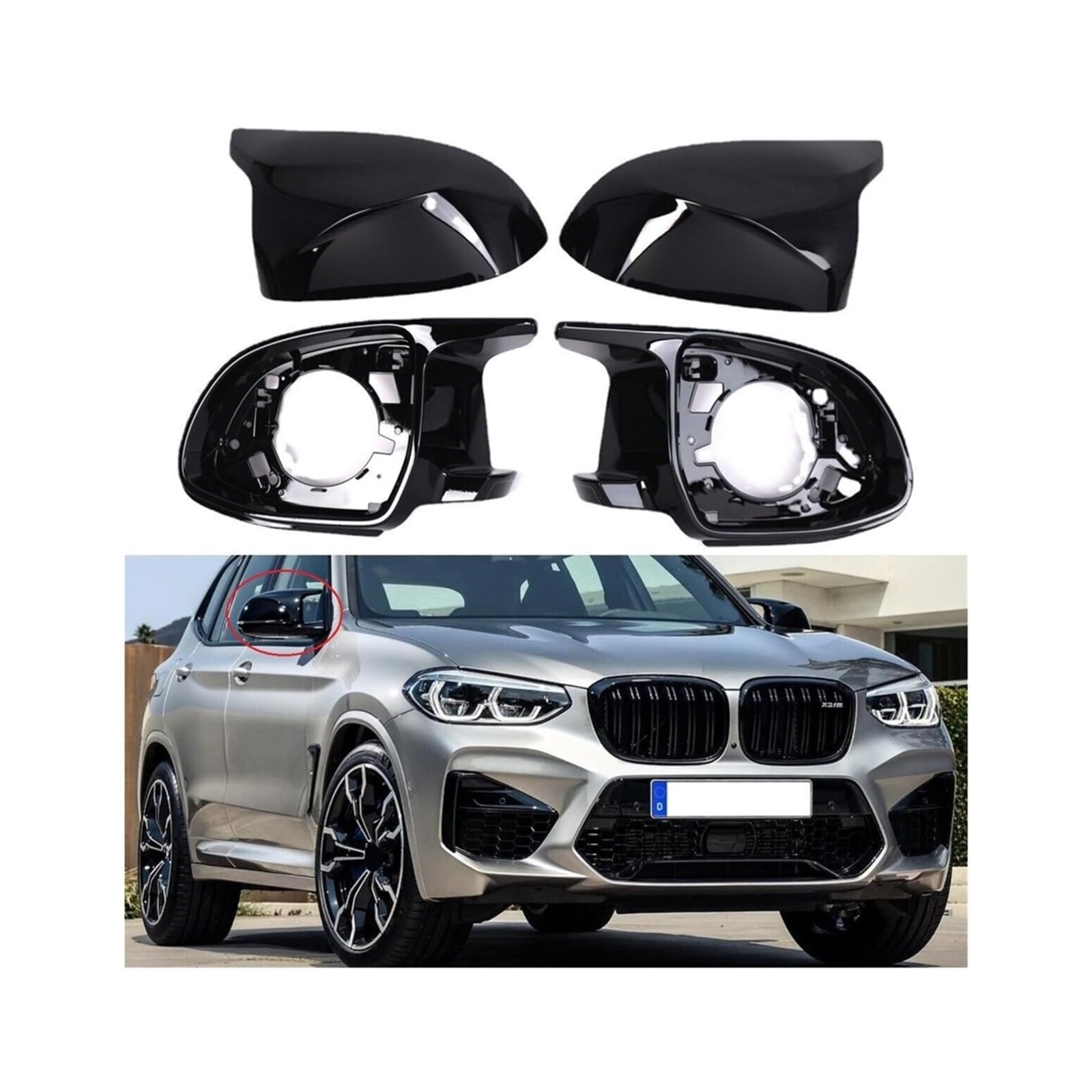 4-teiliges Türflügelspiegel-Abdeckungs-Zierset for Seitenrückspiegelgehäuse, Halterungsring, Außenteile, kompatibel mit BMW X3 G01 X4 G02 X5 G05 X6 G06 4-teiliges Türflügelspiegel-Abdeckungs-Zierset for Seitenrückspiegelgehäuse, Halterungsring, Außenteile, kompatibel mit BMW X3 G01 X4 G02 X5 G05 X6 G06 von QYKNTXJM