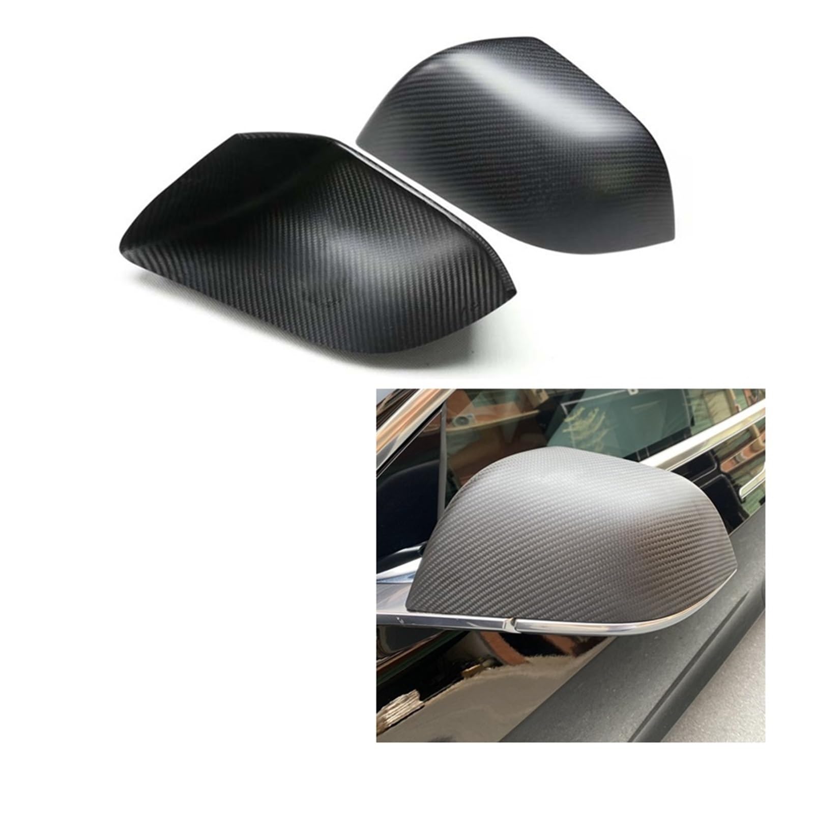 Aufkleber for Rückspiegelgehäuse aus trockenem Carbonfaser, Rückspiegelabdeckung, kompatibel mit Tesla Model 3/Model Y/Model S/Model X(3 Satin Pattern) von QYKNTXJM