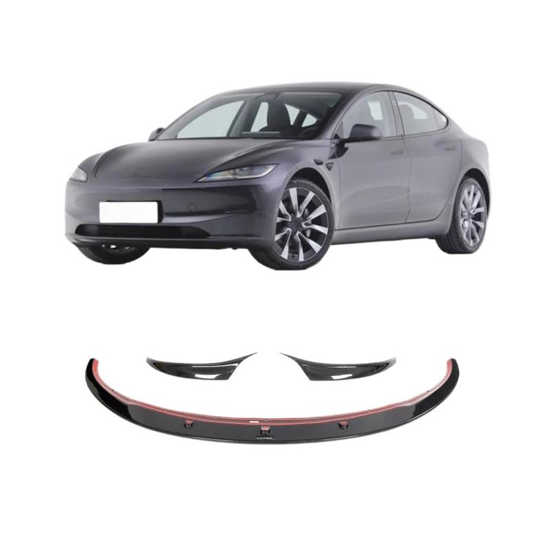 Dry Carbon Auto Frontspoilerlippe Splitter Kompatibel for Tesla Modell 3 2023 Auto Frontlippe Kinn Prepreg Spoiler Schürze Splitter Schutz von QYKNTXJM