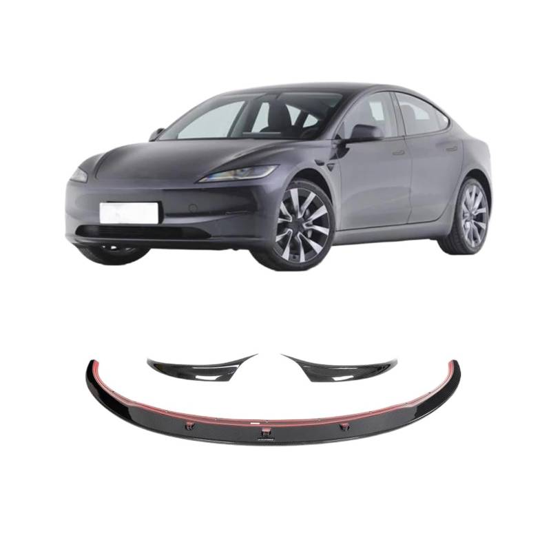 Dry Carbon Auto Frontspoilerlippe Splitter Kompatibel for Tesla Modell 3 2023 Auto Frontlippe Kinn Prepreg Spoiler Schürze Splitter Schutz von QYKNTXJM