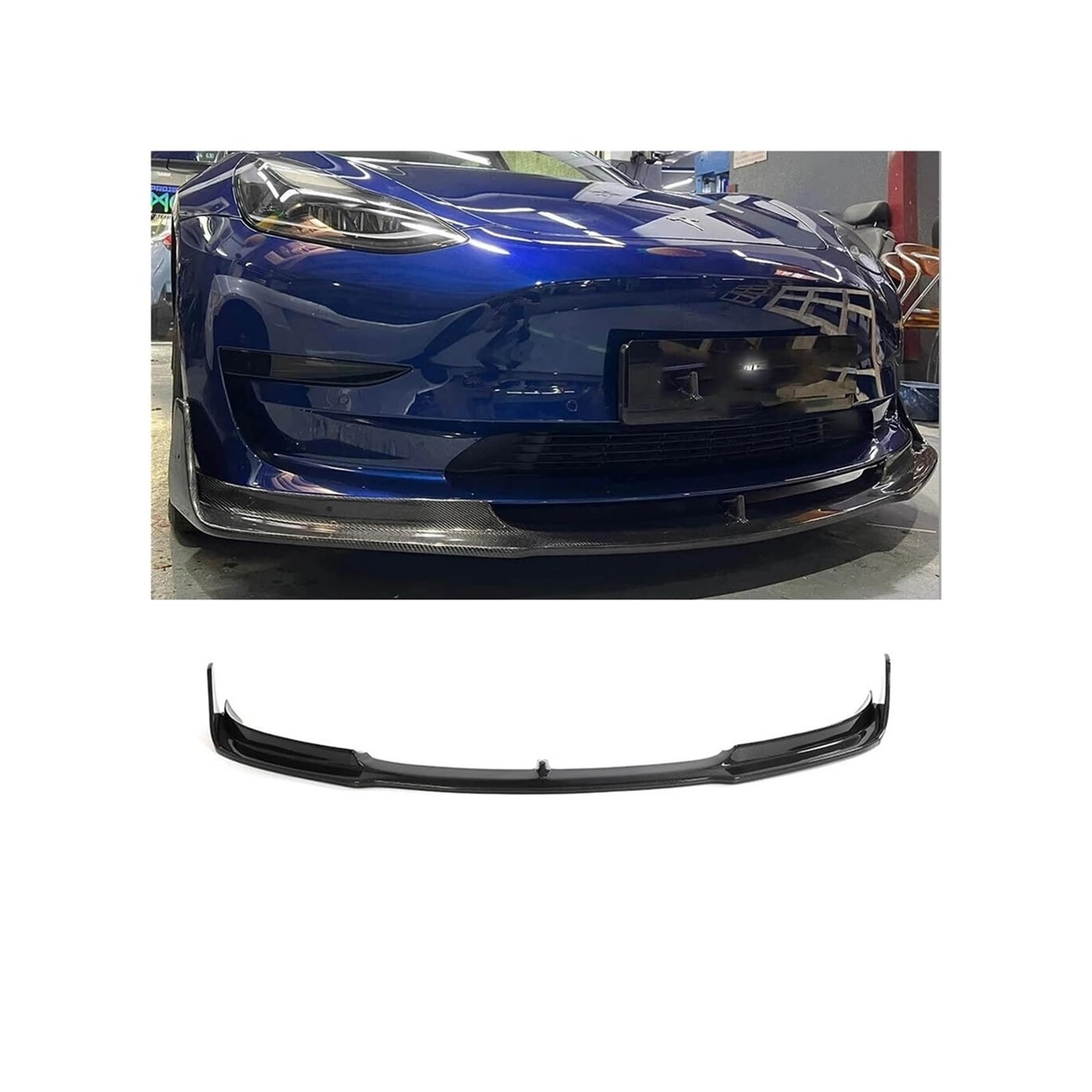 Frontspoilerlippe aus Kohlefaser, kompatibel mit Tesla Model 3 2018–2023, echtes Auto, Frontlippe, Kinnspoiler, Schürze, Splitterschutz von QYKNTXJM