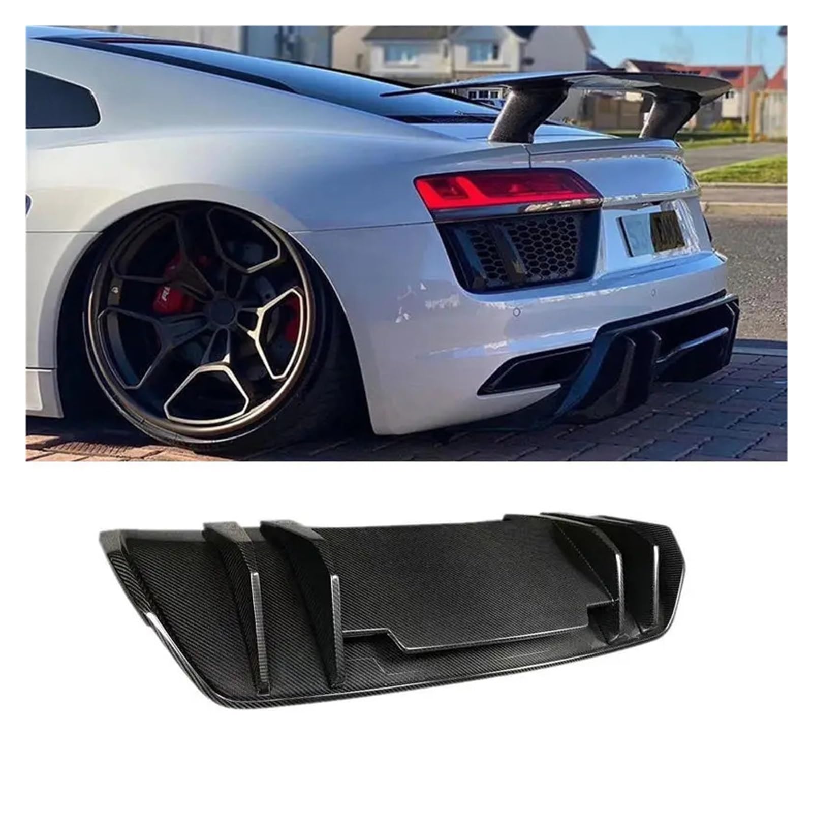 V-förmiger Carbonfaser-Karosseriesatz, Frontlippe, Heckdiffusor, Spoiler, kompatibel mit Audi R8 V8-Karosseriesatz 2016–2020, professionelles Autodrehen(Rear lip) von QYKNTXJM