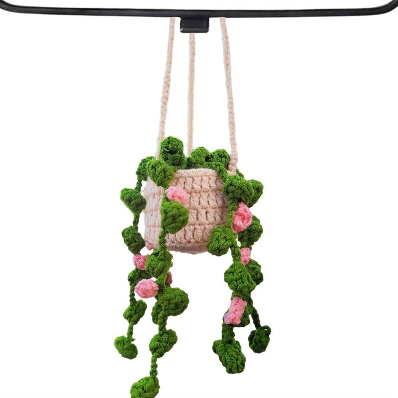 Auto Anhänger für Spiegel, Auto Innenraum Deko Niedliche Hängepflanze Autospiegel Anhänger Autoanhänger Car Decoration Rückspiegel Gestrickter Anhänger für Autospiegel Türen Zuhause Büro von QYRDBGY