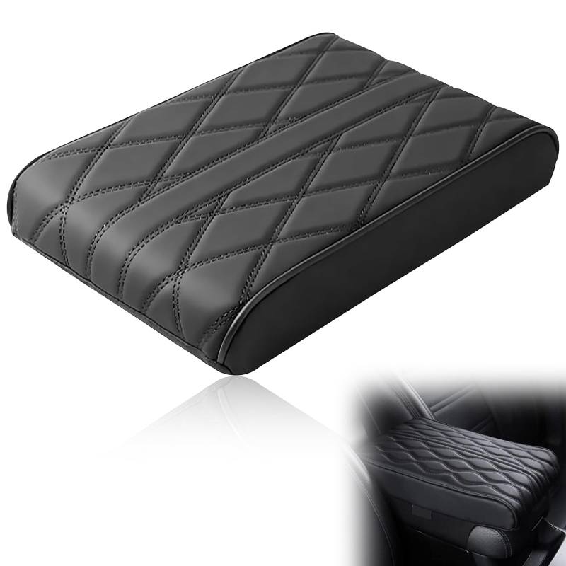 Mittelarmlehne Polster, Leather Car Armrest Box Pad Armlehnen Polster Auto Armlehnen Auflage Leder Armlehnenabdeckung für Fahrzeuge Armlehne (Schwarz) von QYRDBGY