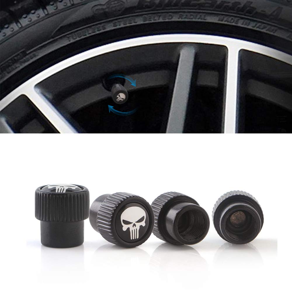 Qasim 4pcs Anti-Diebstahl-Reifen Ventilkappen Staub-Beweis-Cover Universal fit für Autos, Geländewagen, Fahrrad und Fahrrad, LKW, Motorräder (Schädel) von Qasim