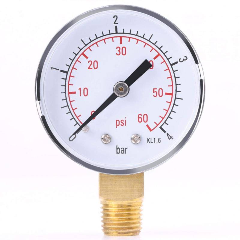 Qcwwy Wasserdruckmesser, Pumpenmanometer Glycerin gefüllter Poolfilter Manometer Manometer Kraftstoffdruckmesser für Kraftstoff Luft Öl für Wasser 0-4bar von Qcwwy