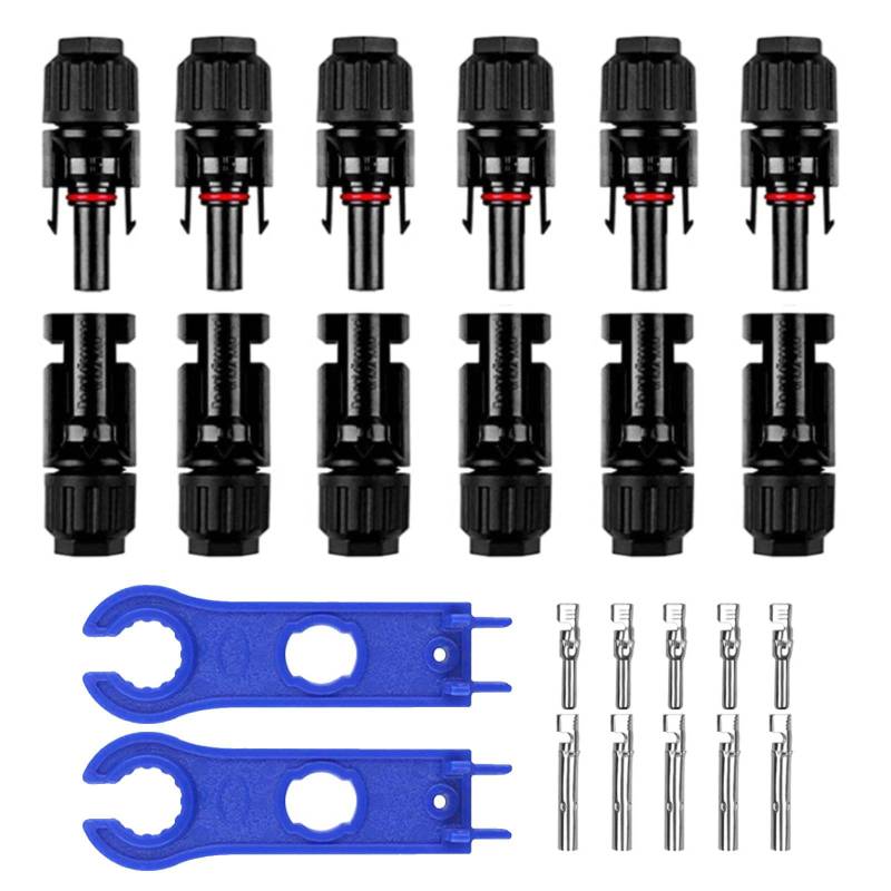 QeeHeng Solarmodul-Anschluss, 6 Paar Stecker/Buchse, Solarstecker, IP67, wasserdichte Solarmodul-Kabelverbinder mit 2 Solar-Schraubenschlüsseln, Solar-Draht-Anschlüsse von QeeHeng