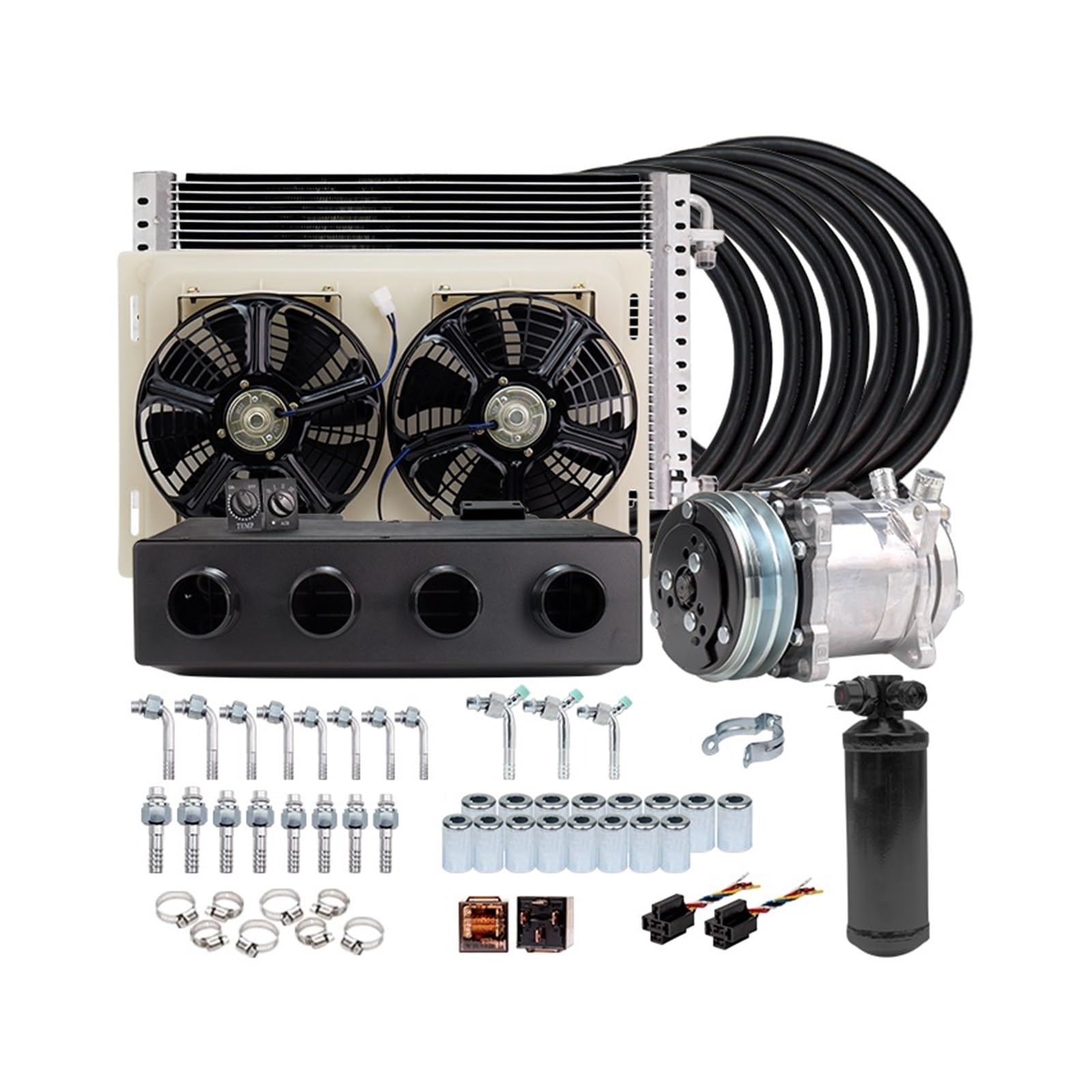 12 V/24 V AC-Kompressor-Kit for Auto/LKW/Transporter/Traktor inkl Verdampfer und Kühler Universelle Klimaanlagenteile for Muscle-Cars und Wohnmobile(B-12V Single Cool) von Qgxzcgfxc