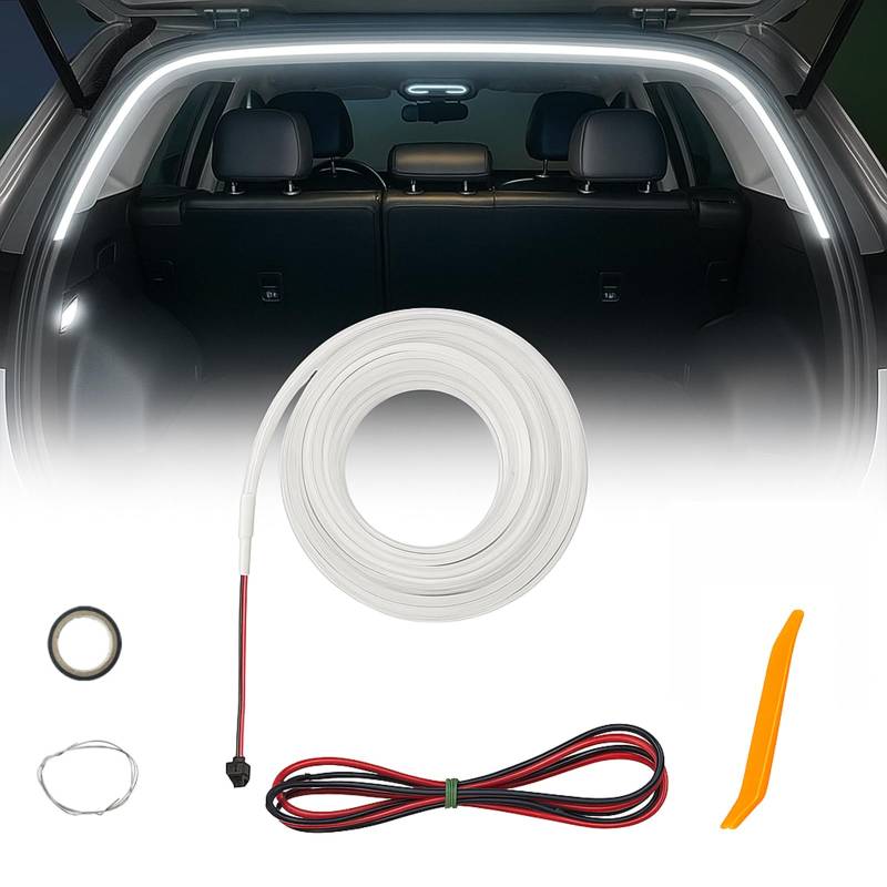 Dynamic Flowing Car Trunk Light Strip, Automatischer Sensor Tail Box Light Strip, Long-Lasting Trunk Light Strip (White, 2M) von Qiamia