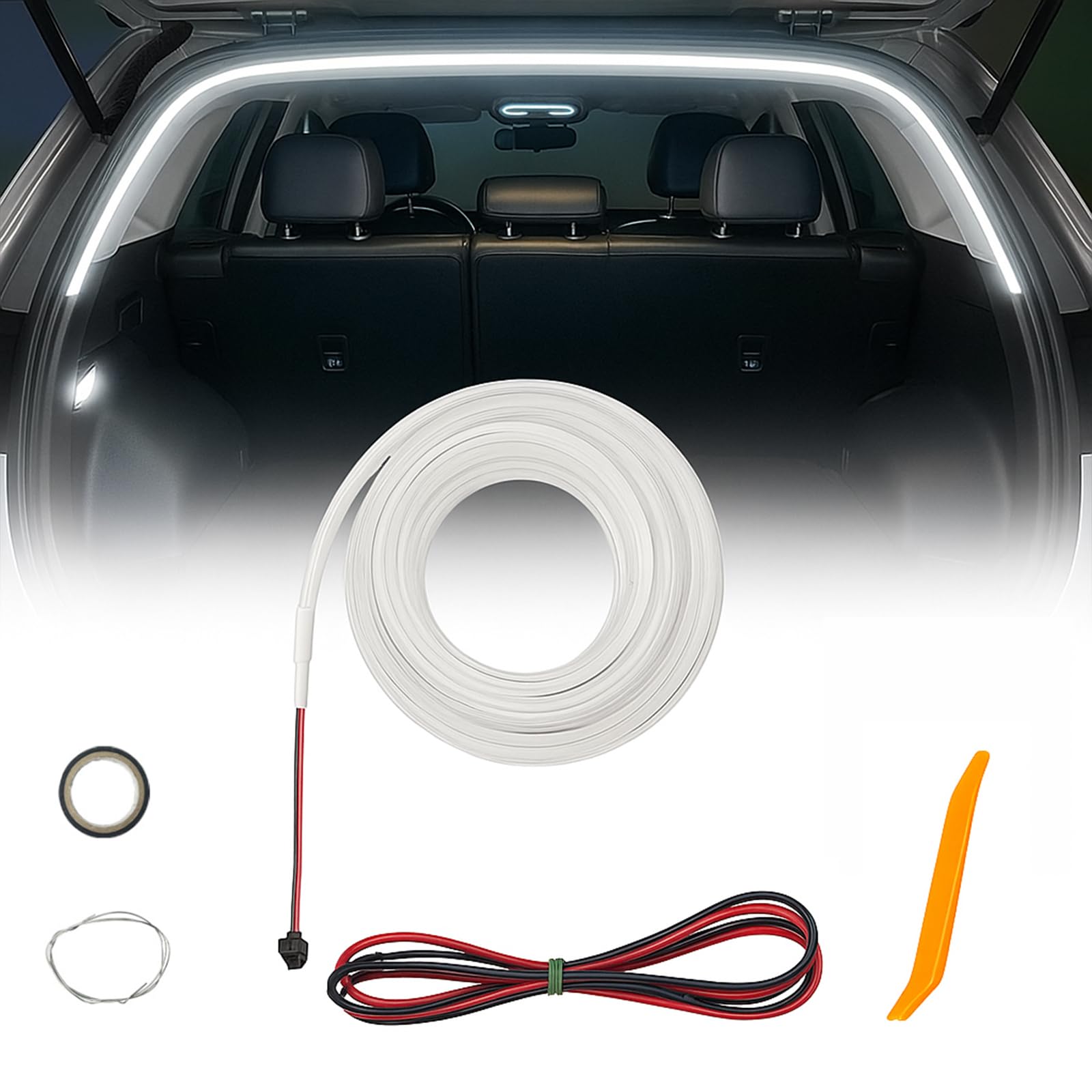 Dynamic Flowing Car Trunk Light Strip, Automatischer Sensor Tail Box Light Strip, Long-Lasting Trunk Light Strip (White, 4M) von Qiamia
