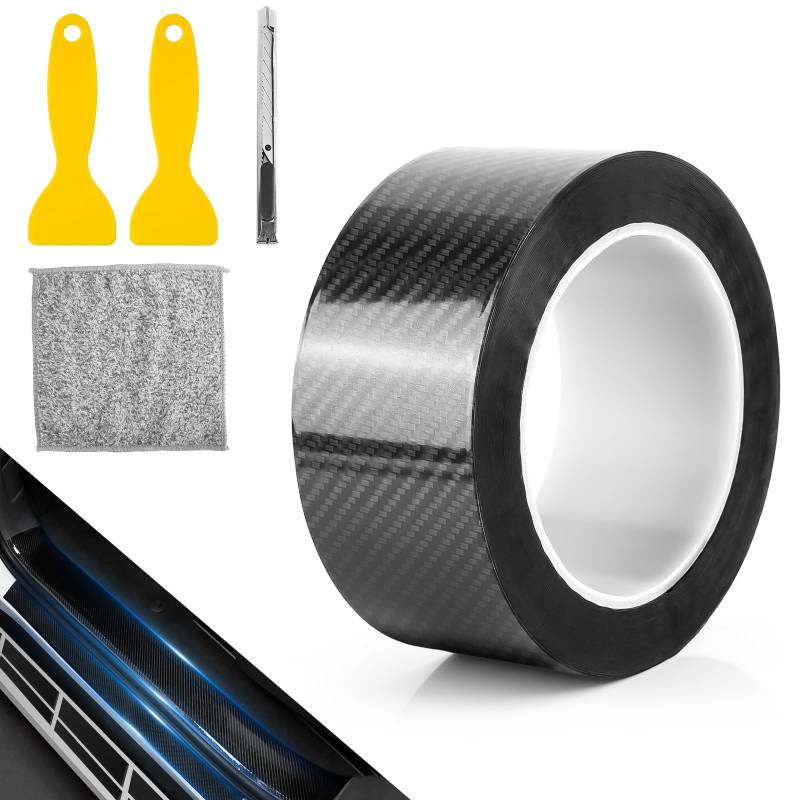 Qichan Carbon Folie Auto, 10m x 5cm Schwarz Auto Einstiegsleisten Schutz, Verdickung Lackschutzfolie Auto, Universal Schutzfolie Auto für Autotürkante, Türschwellen von Qichan