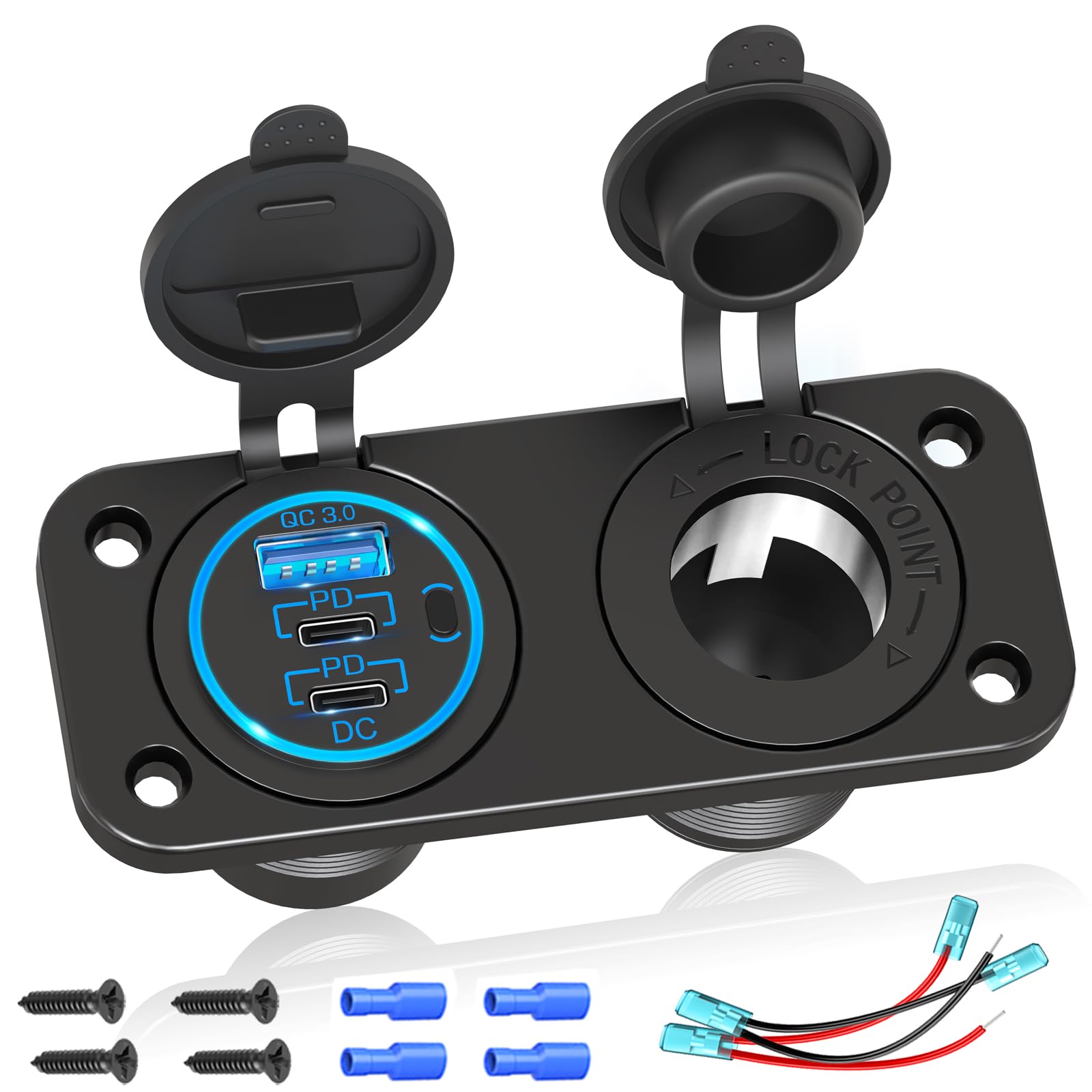 (3-USB) PD USB C Steckdose 12V Auto 300W: USB Buchse Einbau Dose Wasserdicht 12 Volt DC Adapter KFZ Stecker mit Schalter Panel USB Anschluss für iPhone Wohnmobil Motorrad Boot LKW Wohnwagen von Qidoe