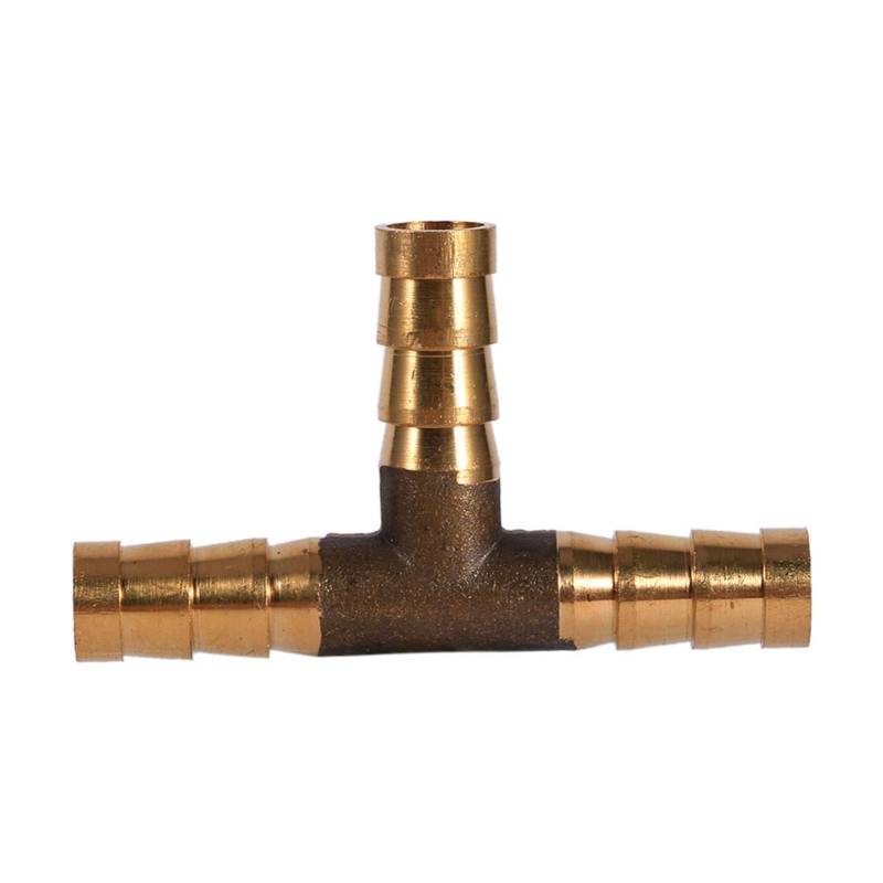 3-Wege-Schlauchverbinder, Messing-T-Stück 3-Wege-Kraftstoffschlauchverbinder-Anschluss Stacheldrahtschlauchanschlüsse für Druckluft-Öl-Gasleitung(8mm) von Qiilu