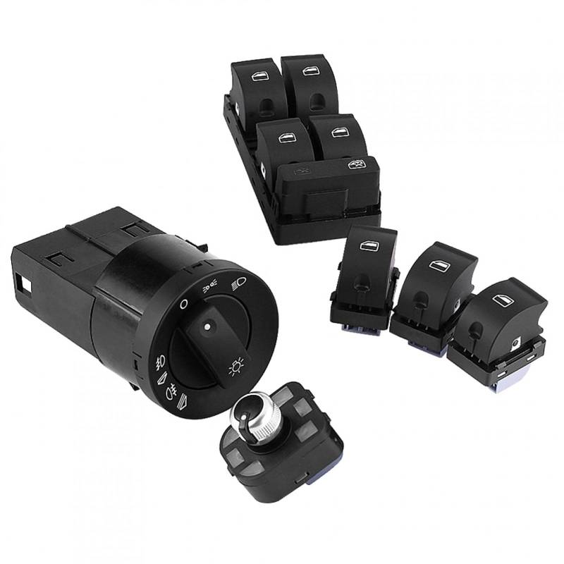 6-teiliges Auto-Rückspiegel-Master-Kontrollschalter-Set, passend für B6 B7 2002–2008, Glasschalter 2001, Scheinwerferschalter B7, Scheinwerferschalter I S5j6 von Qiilu