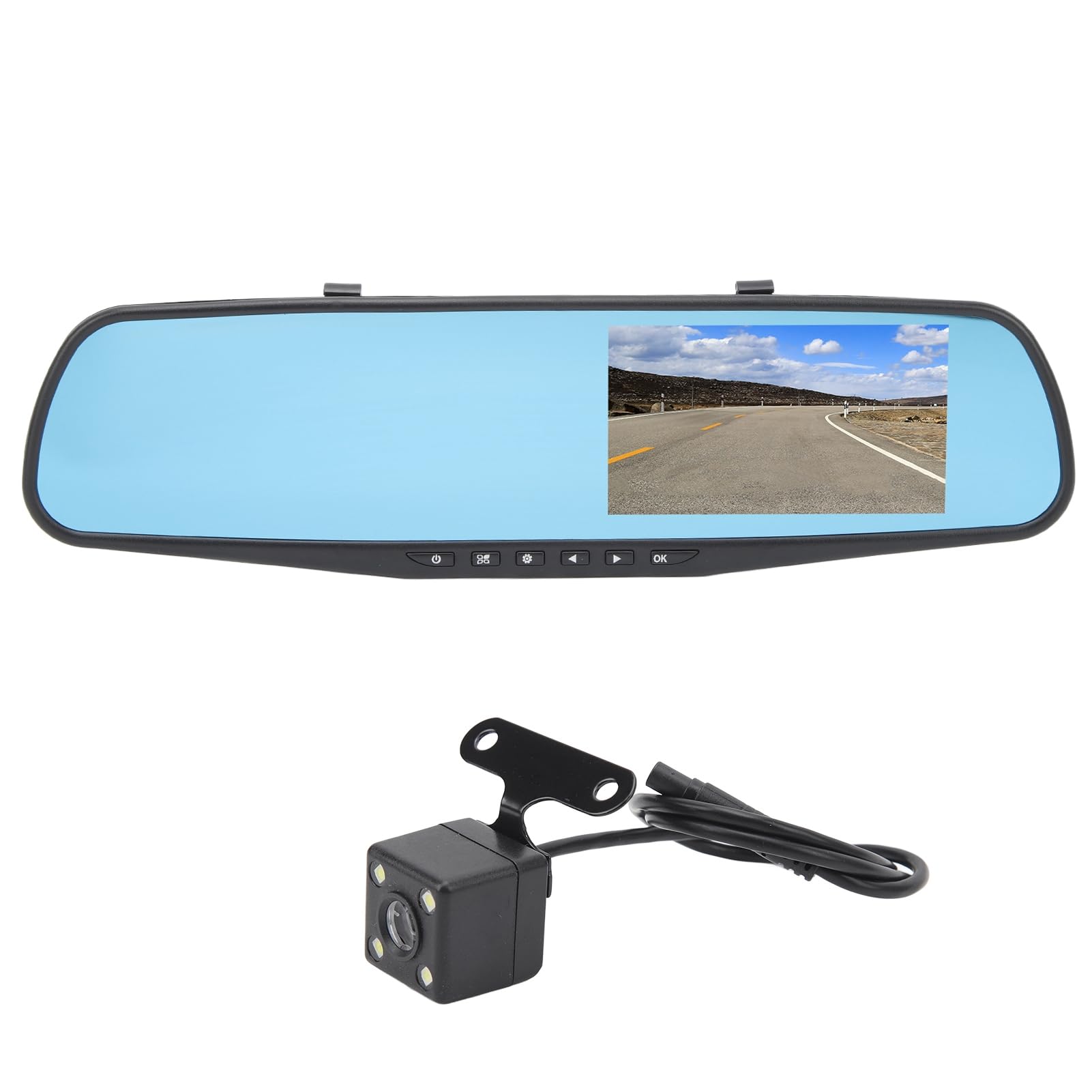 HD 1080P Doppelobjektiv-Spiegel-Dashcam, 4,3-Zoll-Anti-Glare-Parkmonitor-Rückfahrkamera (Mit 32g Speicherkarte) von Qiilu