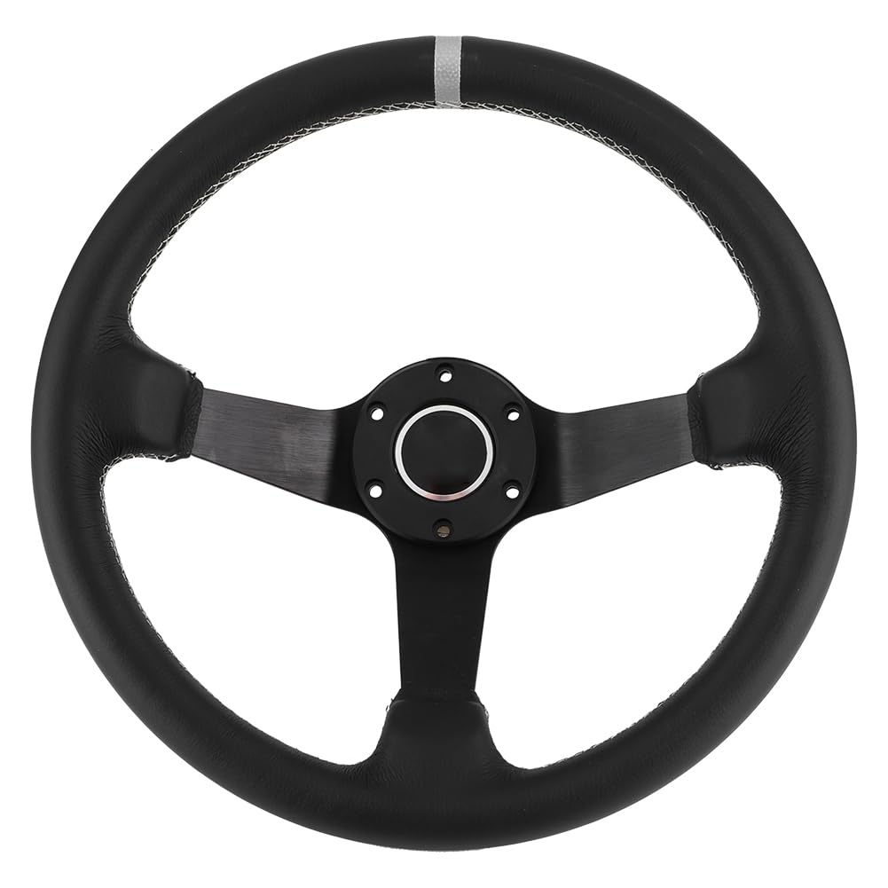 Lenkrad 350 Mm/14 Zoll für SPARCO Style 6 Bolt Half Deep Dish Schwarzes Leder-Rennlenkrad mit Hupe Lenkrad 350 Mm/14 Zoll für SPARCO Style 6 Bolt Half Deep Dish Schwarzes Leder-Rennlenkrad mit Hupe von Qiilu