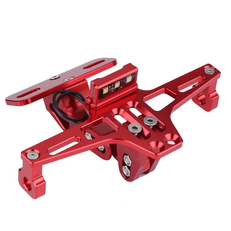 Motorrad Kennzeichenhalter Halterung Qiilu Kennzeichenhalter Uni für Versal verstellbar Motorräder aus CNC Aluminiumlegierung für Motorräder mit weißen LED-Leuchten rot von Qiilu